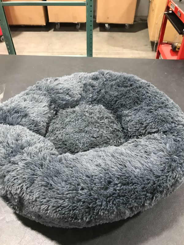 Photo 1 of  Shag  Fur Donut Dog Bed for Medium Dogs Large Luxury Calming Cuddler Ultra Soft Pet Mat, Round Fluffy Cushion Bed