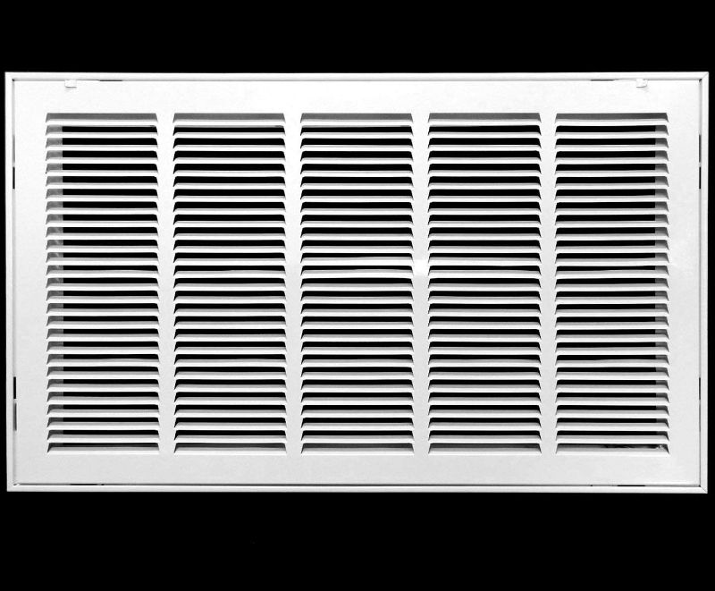 Photo 1 of 25" X 16" Steel Return Air Filter Grille for 1" Filter - Easy Plastic Tabs for Removable Face/Door - HVAC Duct Cover - Flat Stamped Face -White [Outer Dimensions: 26.75w X 17.75h]
