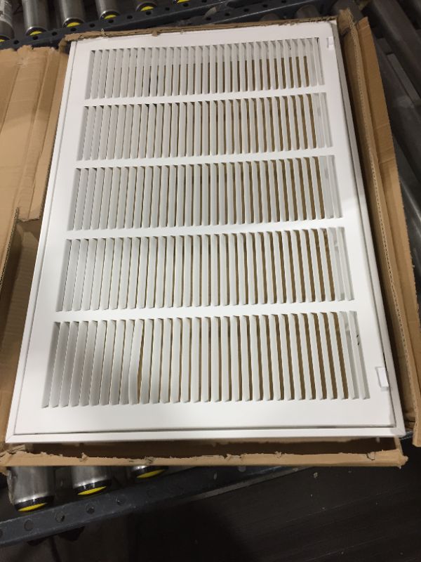 Photo 2 of 25" X 16" Steel Return Air Filter Grille for 1" Filter - Easy Plastic Tabs for Removable Face/Door - HVAC Duct Cover - Flat Stamped Face -White [Outer Dimensions: 26.75w X 17.75h]

