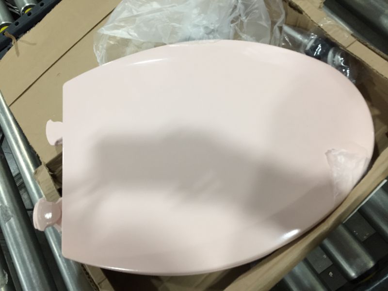 Photo 2 of Bemis 1500EC 063 Toilet Seat with Easy Clean & Change Hinges, ELONGATED, Durable Enameled Wood, Venetian Pink
