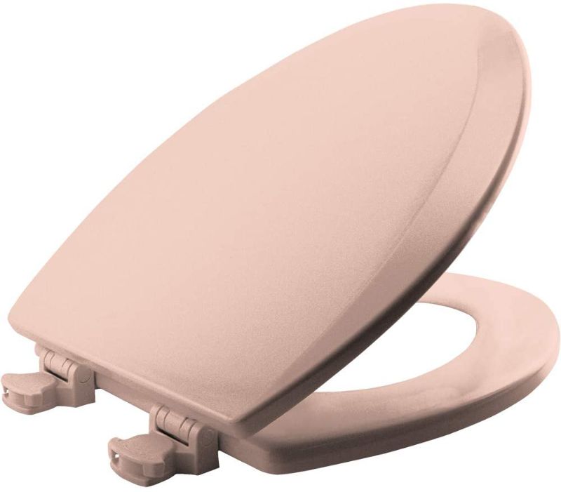 Photo 1 of Bemis 1500EC 063 Toilet Seat with Easy Clean & Change Hinges, ELONGATED, Durable Enameled Wood, Venetian Pink
