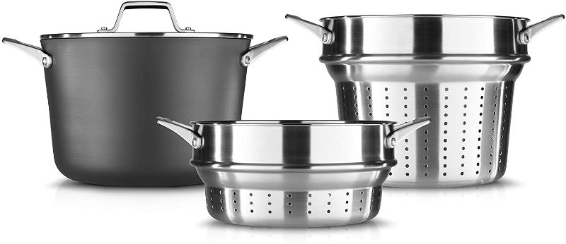 Photo 1 of Calphalon Premier Hard-Anodized Nonstick Cookware, 8-Quart Multi-Pot with Pasta and Steamer Inserts and Cover
