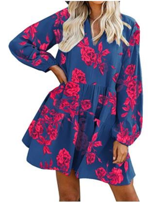 Photo 1 of FANCYINN Long Sleeve Shift Tunic Dress Ruffle Swing Babydoll Juniors Mini Ruffle Dress with Pockets size:M