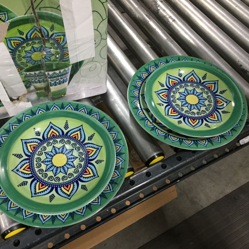 Photo 1 of 12 pc dinnerware set green and blue mosaic 