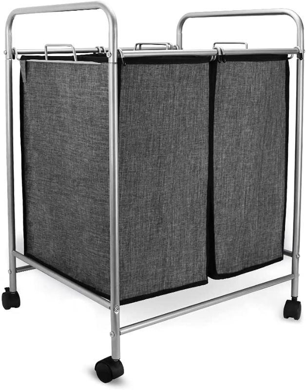 Photo 1 of  Laundry Sorter Cart Heavy Duty Laundry Sorter with Rolling Wheels 2-Bag Laundry Organization and Cloth Storage Bins for Bedroom & Bathroom beige