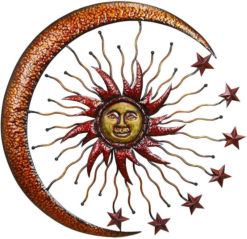 Photo 1 of Bellaa Metal Wall Art Celestial Moon Sun Stars Indoor Outdoor Hanging Garden Home Decor 36 inch