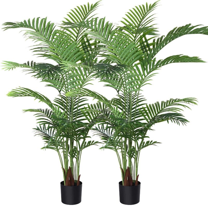 Photo 1 of Fopamtri Artificial Areca Palm Plant 5 Feet Fake Palm Tree with 17 Trunks Faux Tree for Indoor Outdoor Modern Decoration Feaux Dypsis Lutescens Plants in Pot for Home Office (Set of 2)