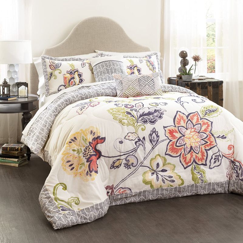 Photo 1 of Lush Decor Coral and Navy Aster Comforter Set-Flower Pattern Reversible 5 Piece Bedding-King
