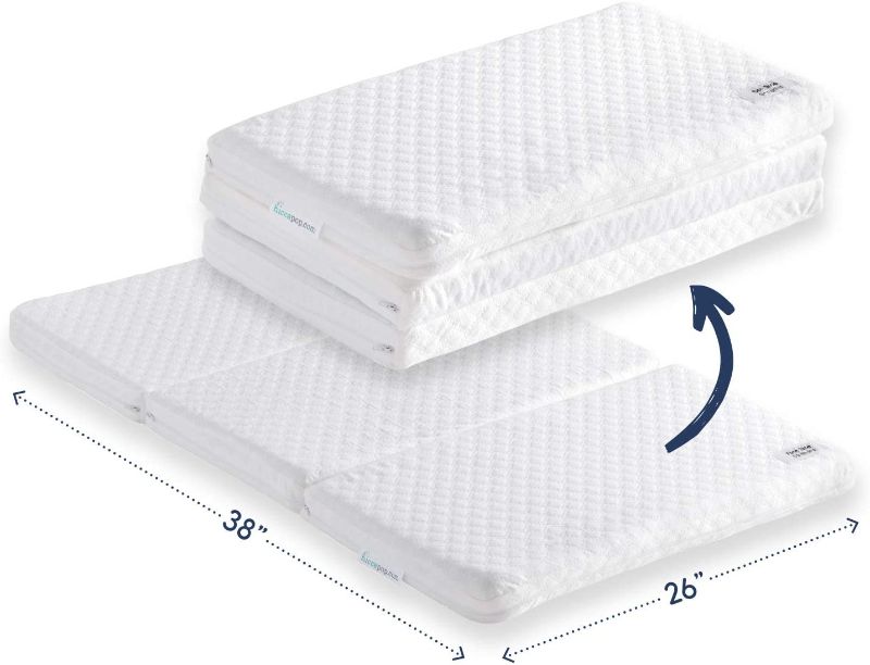 Photo 1 of Tri-fold Pack n Play Mattress Pad with Firm (for Babies) & Soft (Toddlers) Sides | Portable Foldable Playard Mattress, Playpen Mattress for Pack and Play Crib | Includes Carry Case
