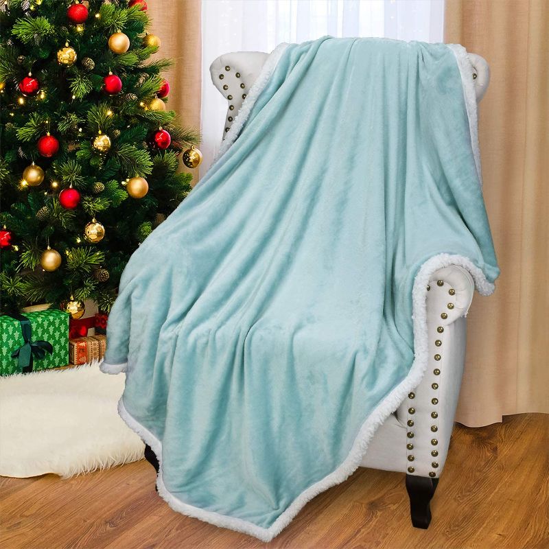 Photo 1 of  Sherpa Fleece Blanket for Bed, Super Soft Plush Sofa Couch Throw Blanket, TV Bed Blanket, Comfy Cozy Fluffy Warm Comforter, Caring Gift(Teal, 88X90 inches)
