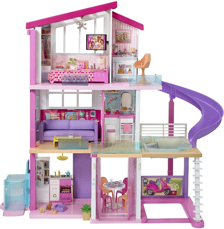 Photo 1 of Barbie Dreamhouse Dollhouse with Wheelchair Accessible Elevator, Pool, Slide and 70 Accessories Including Furniture and Household Items, Gift for 3 to 7 Year Olds
