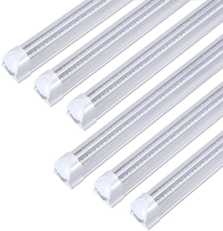 Photo 1 of 8FT LED Light Fixtures 72W, 8FT LED Shop Light 6000K Cool White Dual Side T8 V-Shape Integrated 8 Foot LED Tube Lights(150W Fluorescent Light Equivalent), 8640Lm, Clear Cover (5 Pack)
