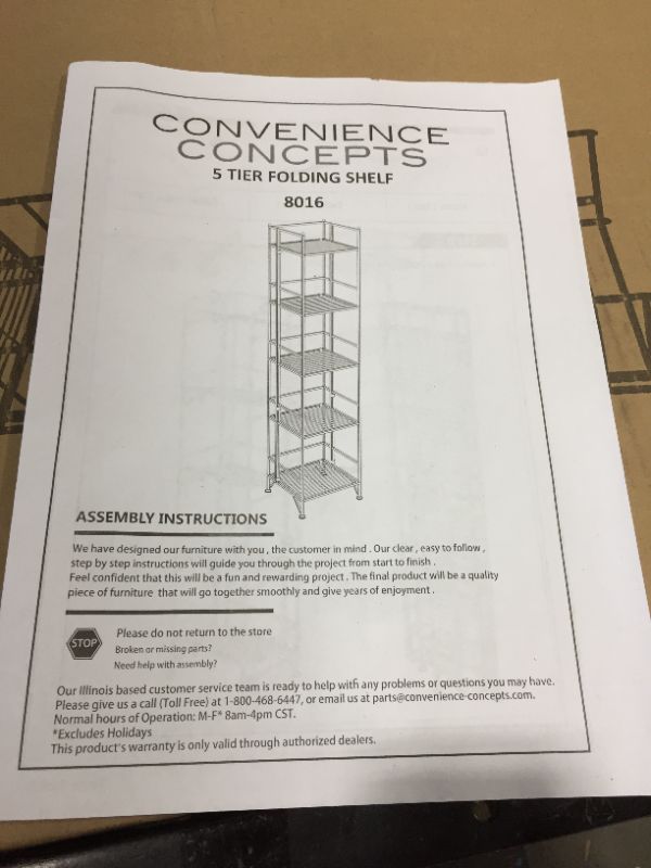 Photo 3 of Convenience Concepts Xtra Storage 5 Tier Folding Metal Shelf, Black
