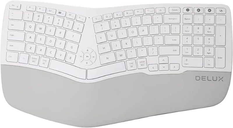 Photo 1 of DELUX GM902 Wireless Ergonomic Split Keyboard Rechargeable for Natural Typing and Reduce Hands Pain with 2.4G Wireless and BT(BT1+BT2), Scissor Switch and Palm Rest for Windows and Mac(White)
