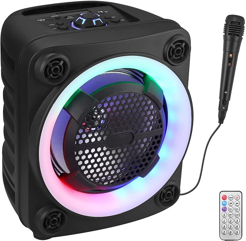 Photo 1 of PROZOR 8 inch Portable Karaoke Machine for Kids & Adults, Portable PA System Rechargeable Wireless Bluetooth Speaker with Wired Microphone & lights & FM Radio for Party, Wedding
