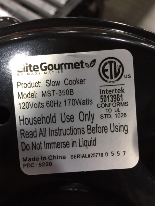 Photo 2 of Elite Gourmet MST-350B Electric Oval Slow Cooker, Adjustable Temp, Entrees, Sauces, Stews & Dips, Dishwasher Safe Glass Lid & Crock (3.5 Quart, Black)