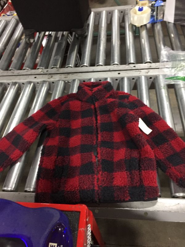 Photo 2 of Amazon Essentials Boys' Polar Fleece Lined Sherpa Full-Zip Jackets, Red, Exploded Buffalo Check, X-Small 4-5