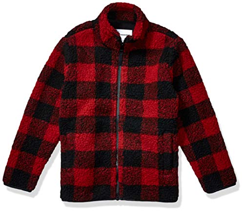 Photo 1 of Amazon Essentials Boys' Polar Fleece Lined Sherpa Full-Zip Jackets, Red, Exploded Buffalo Check, X-Small 4-5