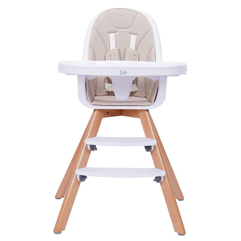 Photo 1 of Baby High Chair with Double Removable Tray for Baby/Infants/Toddlers, 3-in-1 Wooden High Chair/Booster/Chair | Adjustable Legs | Easy to Assemble, Cream
