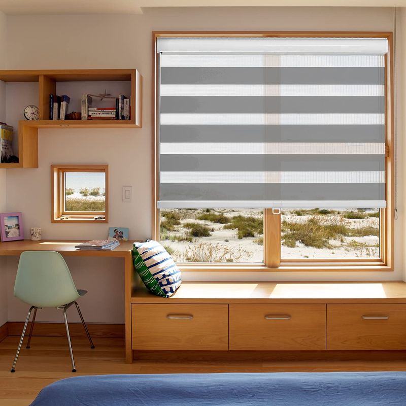 Photo 1 of AOSKY Zebra Blinds Windows Roller Shades for Window Zebra Blinds for Windows Cordless Shades and Blinds Room Darkening Shades for Home, Office?W35 X H72, Grey
