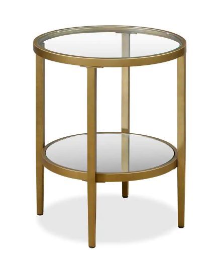 Photo 1 of Hera 23.63 in. Antique Brass Mirrored Side Table
