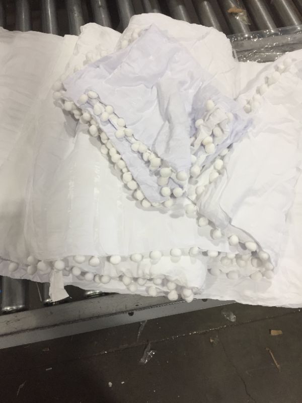 Photo 3 of 3 Pieces White Bedding Off White Raw White Duvet Cover Set Ball Fringe Pattern Design Soft White Bedding Sets Queen 1 Duvet Cover 2 Ball Lace Pillowcases (Queen, White)
