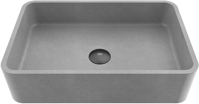 Photo 1 of VIGO VG04062 12.81" L -19.69" W -4.75" H Concreto Stone 20 in. Concrete Rectangular Vessel Bathroom Sink in Gray
