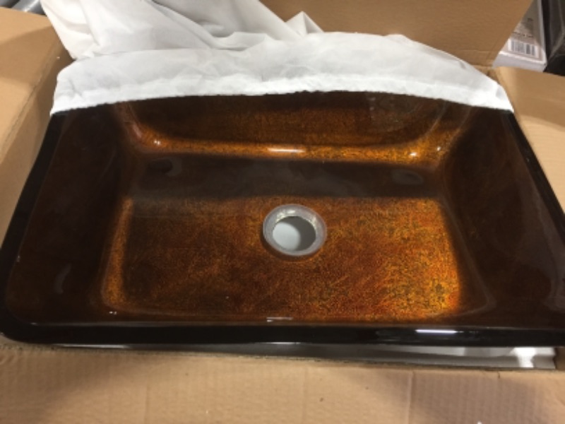 Photo 2 of VIGO VG07089 18.125" L -13.0" W -4.125" H Russet Handmade Countertop Glass Rectangular Vessel Bathroom Sink in Red and Brown Fusion Finish
