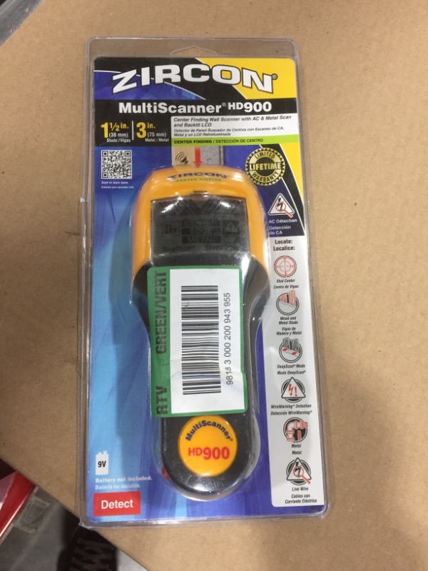 Photo 2 of Zircon HD900 9 Volt 4-Mode Multiscanner for Finding Studs, Live Wire, or Metal w/ Backlit Display (Battery Not Included, Tool Only)
