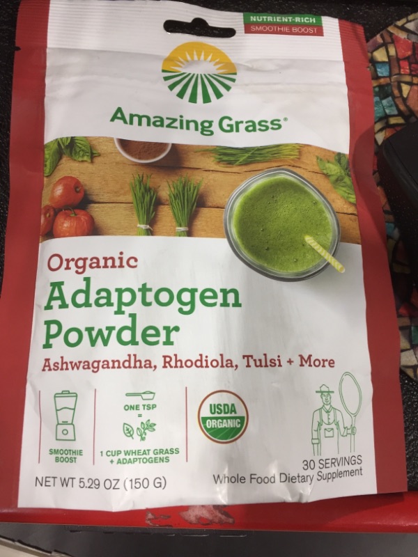 Photo 2 of Amazing Grass Adaptogens Booster: Greens Powder with Ashwagandha, Rhodiola, Chaga & Tulsi, Smoothie Booster, 30 Servings EX 08/2023
