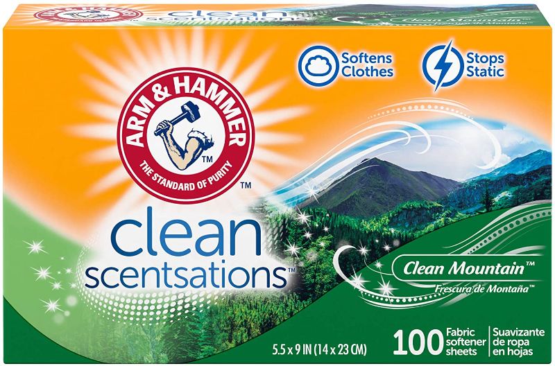 Photo 1 of Arm & Hammer Fabric Softener Sheets, 100 sheets, Clean Mountain
