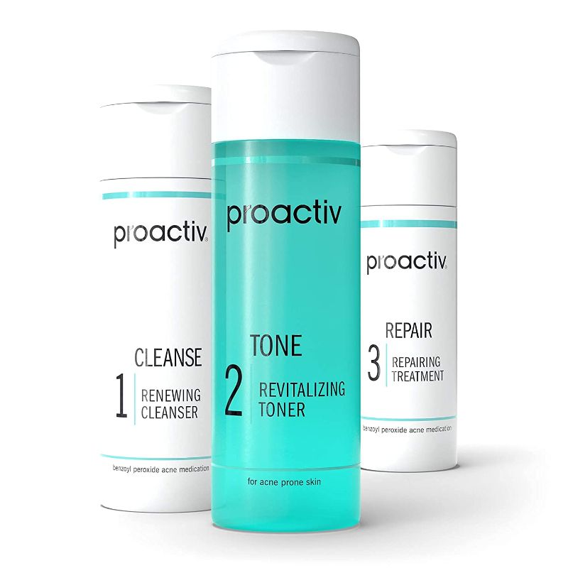 Photo 1 of  Proactiv 3 Step Acne Treatment - Benzoyl Peroxide Face Wash, Repairing Acne Spot Treatment for Face And Body, Exfoliating Toner - 0Day Complete Acne Skin Care Kit

