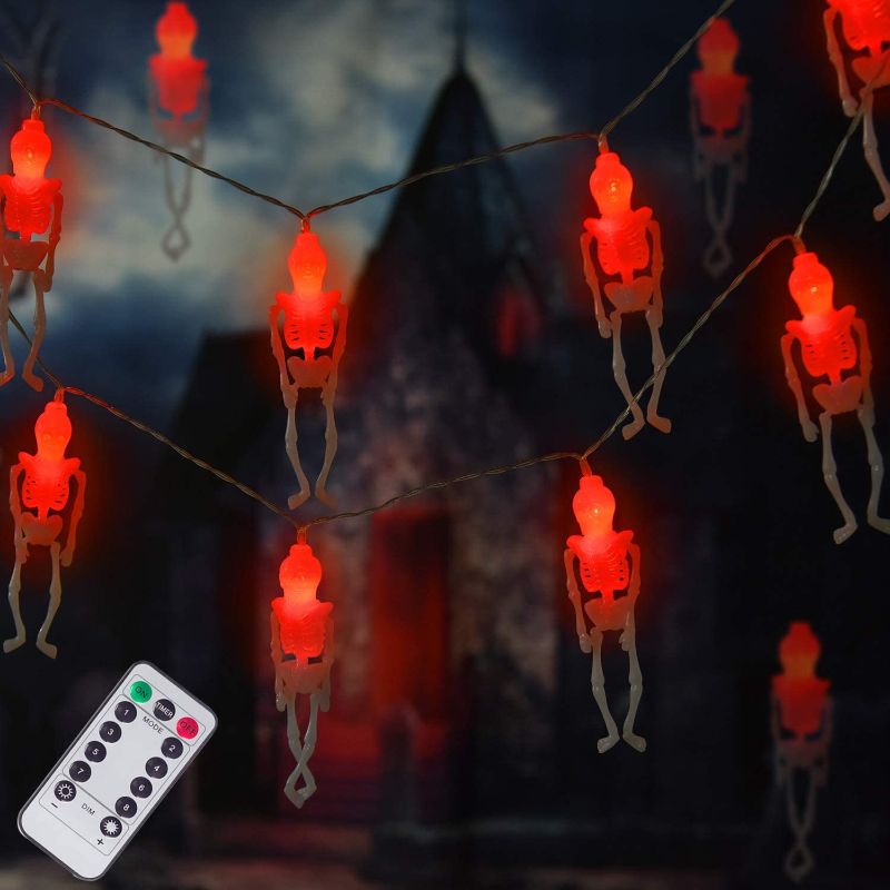 Photo 1 of Ghost Skeleton Lights Halloween String Lights, 15 LED Battery-Powered Remote-Control Halloween Decoration for Outdoor, Indoor, Garden, Yard, Tree, Party (Red)
