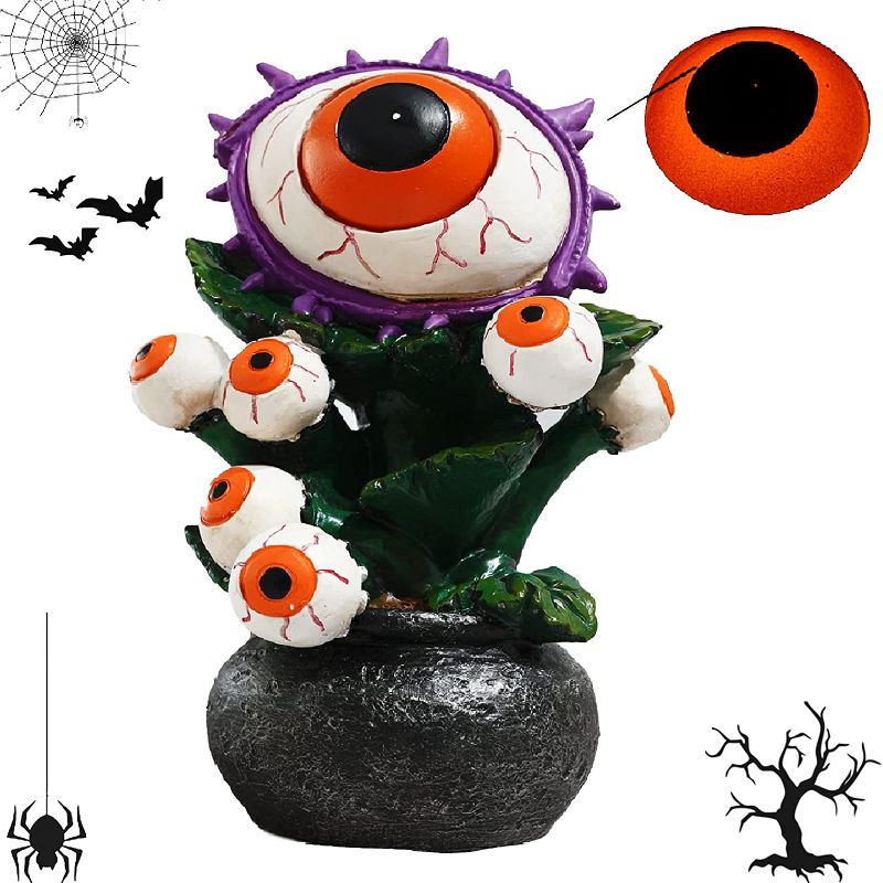 Photo 1 of Vcdsoy Halloween Eyeball Decorations Orange Lights - Resin Eyeball Flowerpot Scary Decor Halloween Table Decorations
