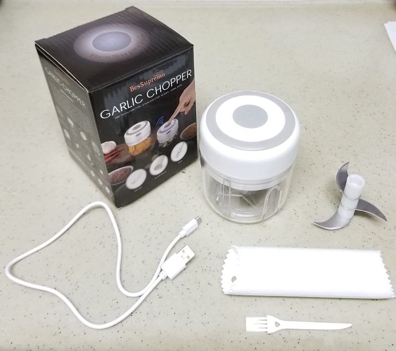 Photo 1 of BesSupremo Mini Portable Cordless Electric Baby Food Processor, Garlic Chopper, Vegetable Chopper, Chopper, Onion, Fruit Salad, Nut Dicer, Dishwasher Safe USB Fast Charge 3 Blades 8.5 fl oz 8.5oz
