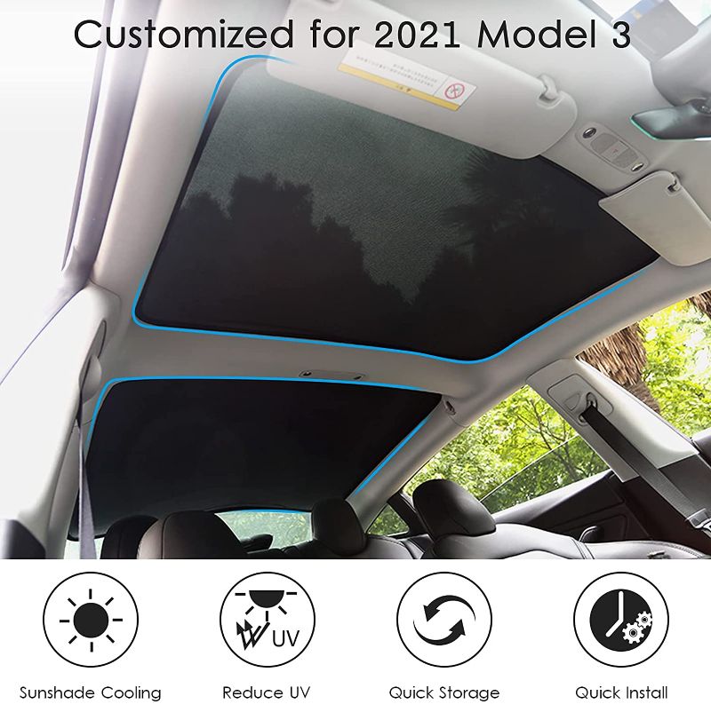 Photo 1 of 2021 Tesla Model 3 Accessories Glass Roof Sunshade Sunroof Rear Window Sunshade Compatible for Tesla Model 3 Sunshade 2021 with Skylight Reflective Covers Set of 4(4 of Set)
