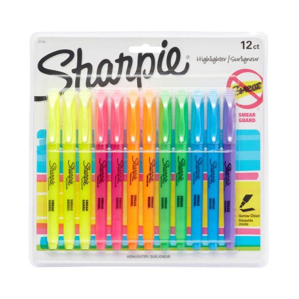 Photo 1 of Sharpie Pocket Highlighters, Chisel Tip, Fluorescent Colors, 12 Count
