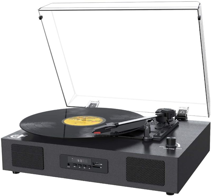 Photo 1 of Record Player Bluetooth Turntable with Built-in Speaker, USB Recording Audio Music Vintage Portable Turntable for Vinyl Records 3 Speed, LP Phonograph Record Player with Speakers Black

