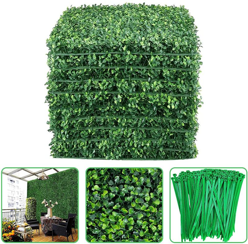 Photo 1 of Boxwood Panels, 12 Pcs 20"x20" Artificial Boxwood Hedges Panels, Grass Backdrop Wall, UV Protected Greenery Wall Backdrop for Outdoor Garden Fence Privacy Screen and Indoor Wall D¨¦cor