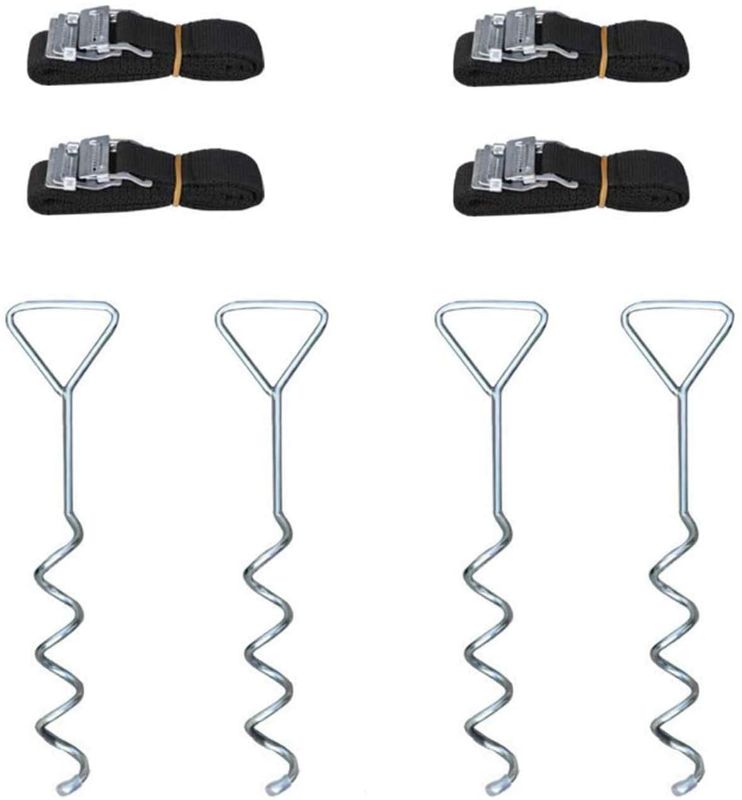 Photo 1 of Aimbinet Heavy Duty Trampoline Anchor Kit- Set of 4,Ground Anchor Wind Stakes with 8 Feet of Rope Universal Trampoline Tie Downs with Ground Stakes
