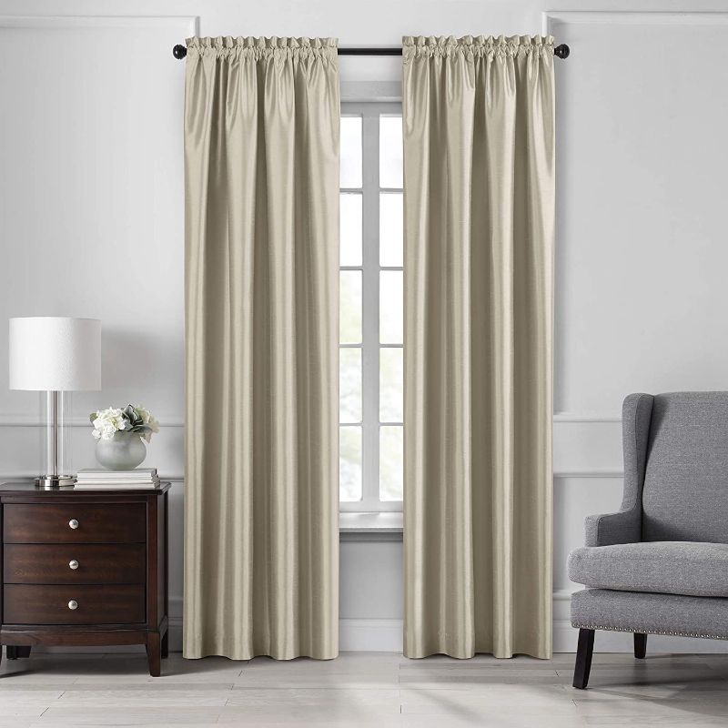 Photo 1 of Elrene Home Fashions Colette Faux Silk Blackout Window Curtain Panel, 52 in x 95 in (1, Ivory