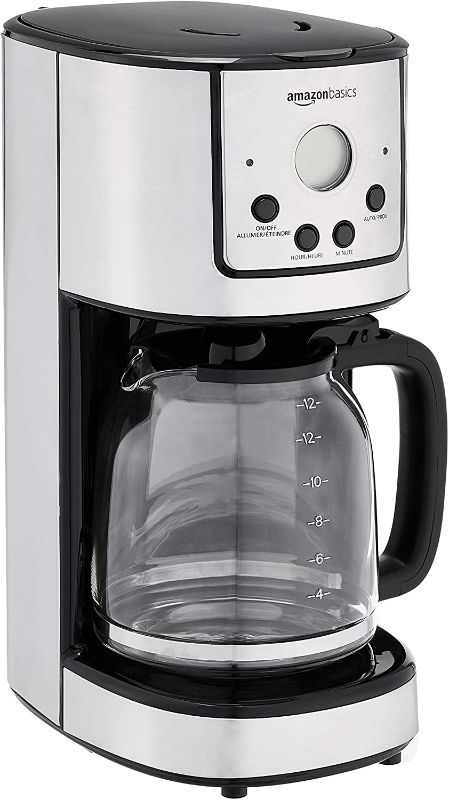 Photo 1 of Amazon Basics 12-Cup Digital Coffee Maker with Reusable Filter, Black and Stainless Steel