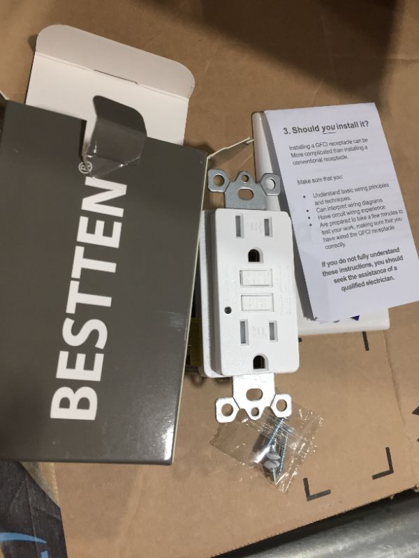 Photo 2 of BESTTEN GFCI Outlet Slim Tamper-Resistant (TR) GFI Duplex Receptacle with LED Indicator, 15-Amp 125-Volt, Auto-Test Ground Fault Circuit Interrupter with Decor Wall Plate, UL Listed, White
