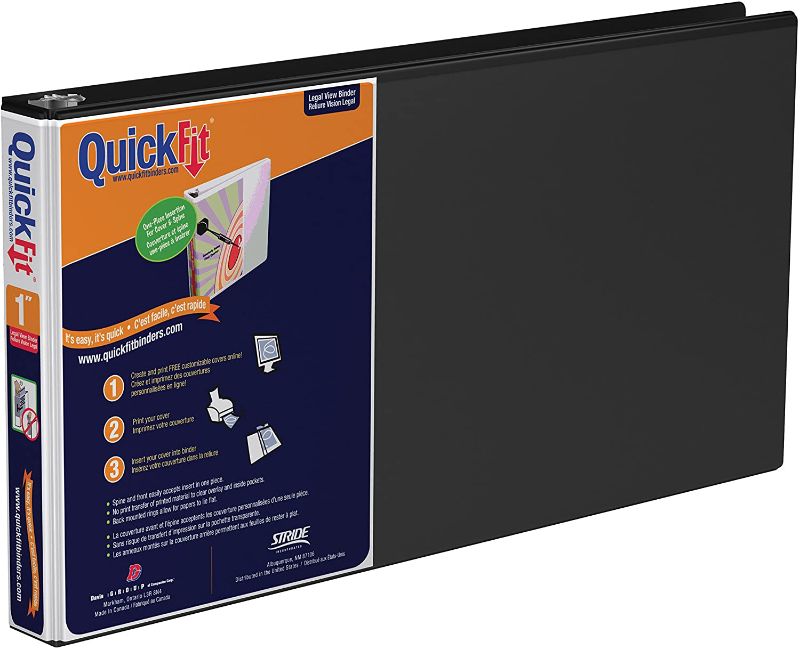 Photo 1 of QuickFit Landscape Round Ring View Binder for Spreadsheets - 1" Binder Capacity - Legal - 8 1/2" x 14" Sheet Size - Round Ring Fastener(s) - 2 Internal Pocket(s) - Black - Recycled - Heavy Duty, Locking Ring, Clear Overlay - 1 Each
