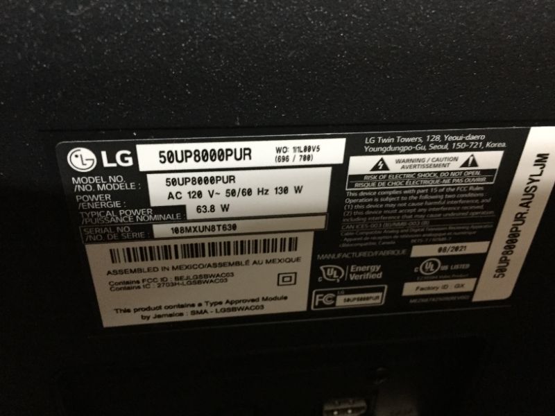 Photo 2 of LG UHD 80 Series 50 inch Class 4K Smart UHD TV with AI ThinQ® (49.5'' Diag)--- parts only
