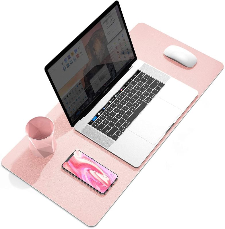 Photo 1 of YSAGi Multifunctional Office Desk Pad, 23.6" x 13.7" Ultra Thin Waterproof PU Leather Mouse Pad, Dual Use Desk Writing Mat for Office/Home (23.6" x 13.7", Pink)
