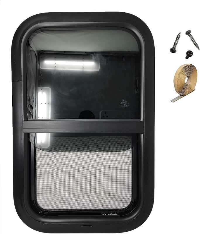 Photo 1 of 15" Inch Width x 22" Inch Height, RV Window, Tiny House Vertical Slider W/Screen & Interior Camper Window Clamp Ring Included, Teardrop Replacement Trailer Window, by LandCamp (1)
