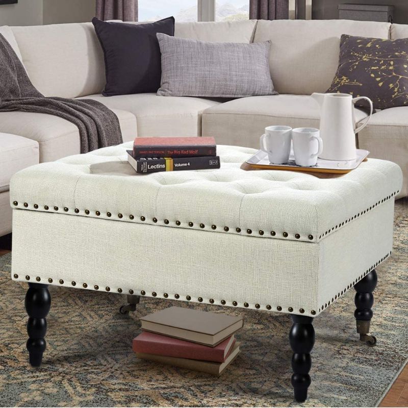 Photo 1 of AVAWING 29.5*10.6*29.5 inch Square Tufted Button Storage Ottoman Table Bench with Rolling Wheels Nailhead Trim Linen Fabric Foot Rest Stool/Seat for Bedroom, livingroom and Hallway (White)
