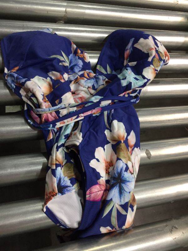 Photo 2 of Blue Floral Strappy One-Piece Swimsuit--- XXL
