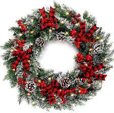 Photo 1 of COCOBOO Pre-Lit Christmas Wreath with 50 LED Lights Mixed Christmas Decoration Indoor or Outdoor Holiday Party Artificial Pine Wreath 24 Inches
